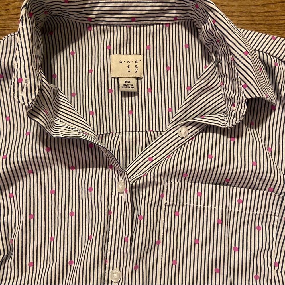 A New Day pink polka dot striped blouse - Picture 3 of 4